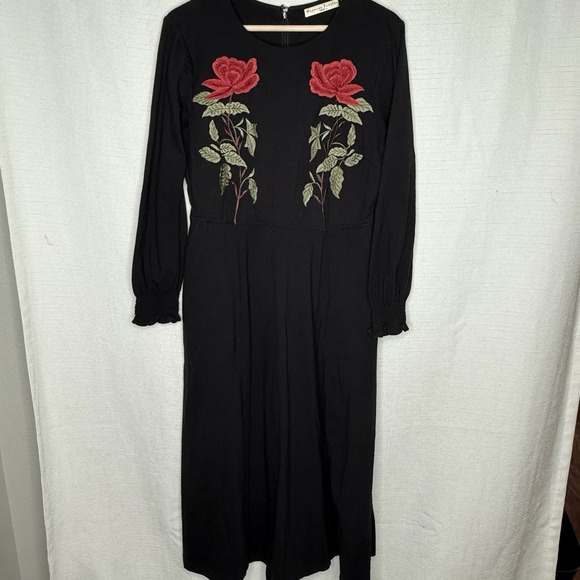 Wayward Fancies eShakti Womens 12 Large Maxi Black Dress Embroidered Rose Modest - Picture 1 of 10
